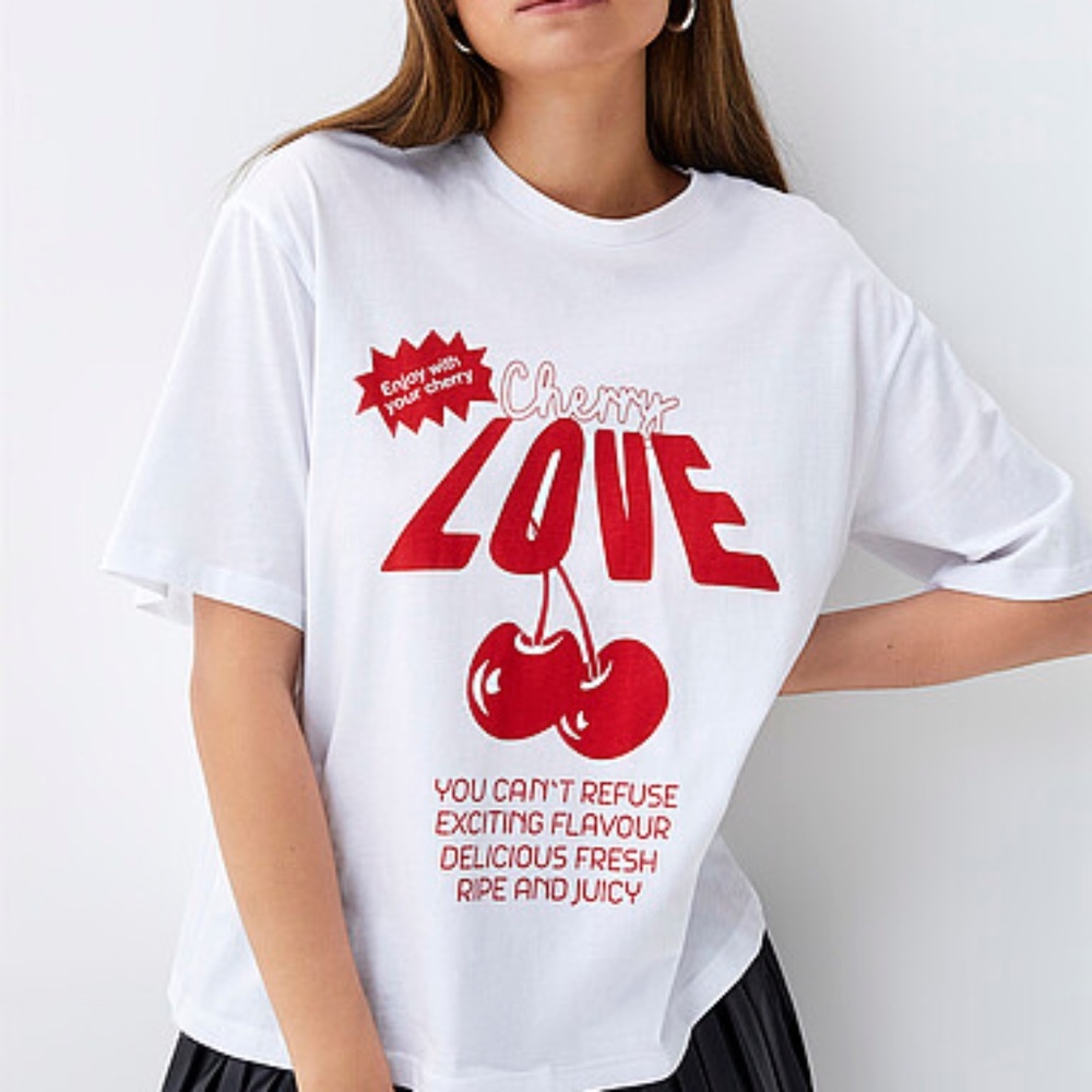 Noisy May white and red Cherries organic cotton loose NTW